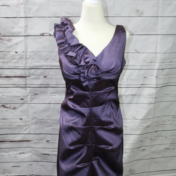 Rosette and Ruched Purple Party Dress - Picture 2 of 9